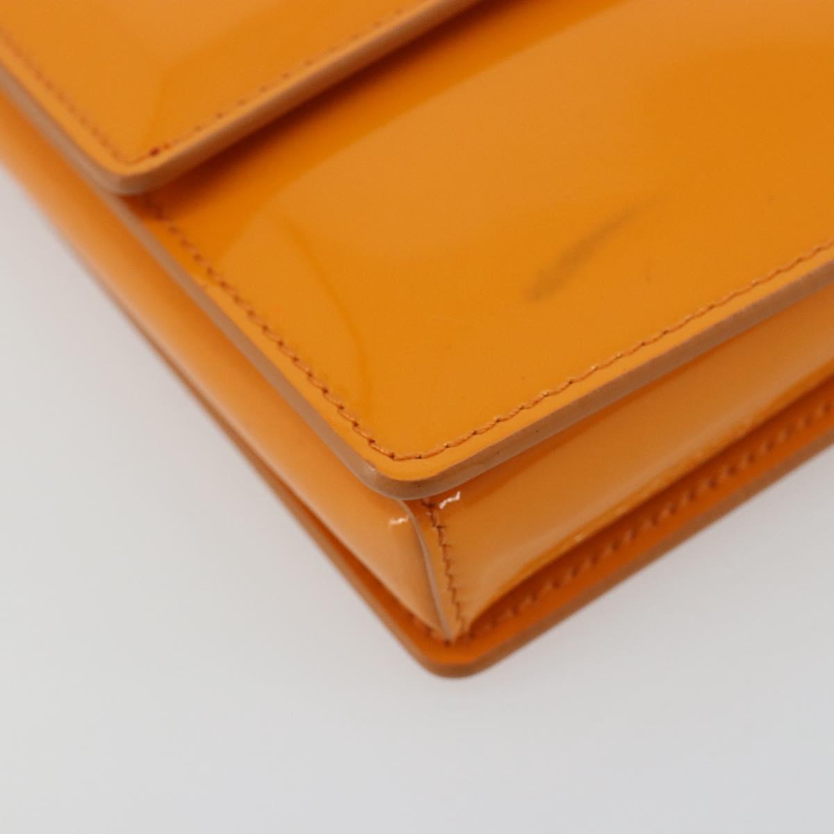 Salvatore Ferragamo Vala Shoulder Bag Patent leather Orange Gold Auth ka4654A