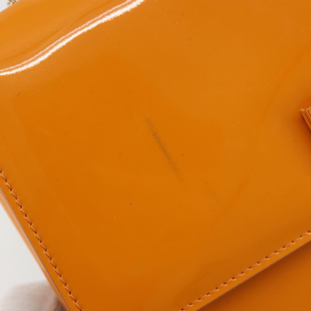 Salvatore Ferragamo Vala Shoulder Bag Patent leather Orange Gold Auth ka4654A