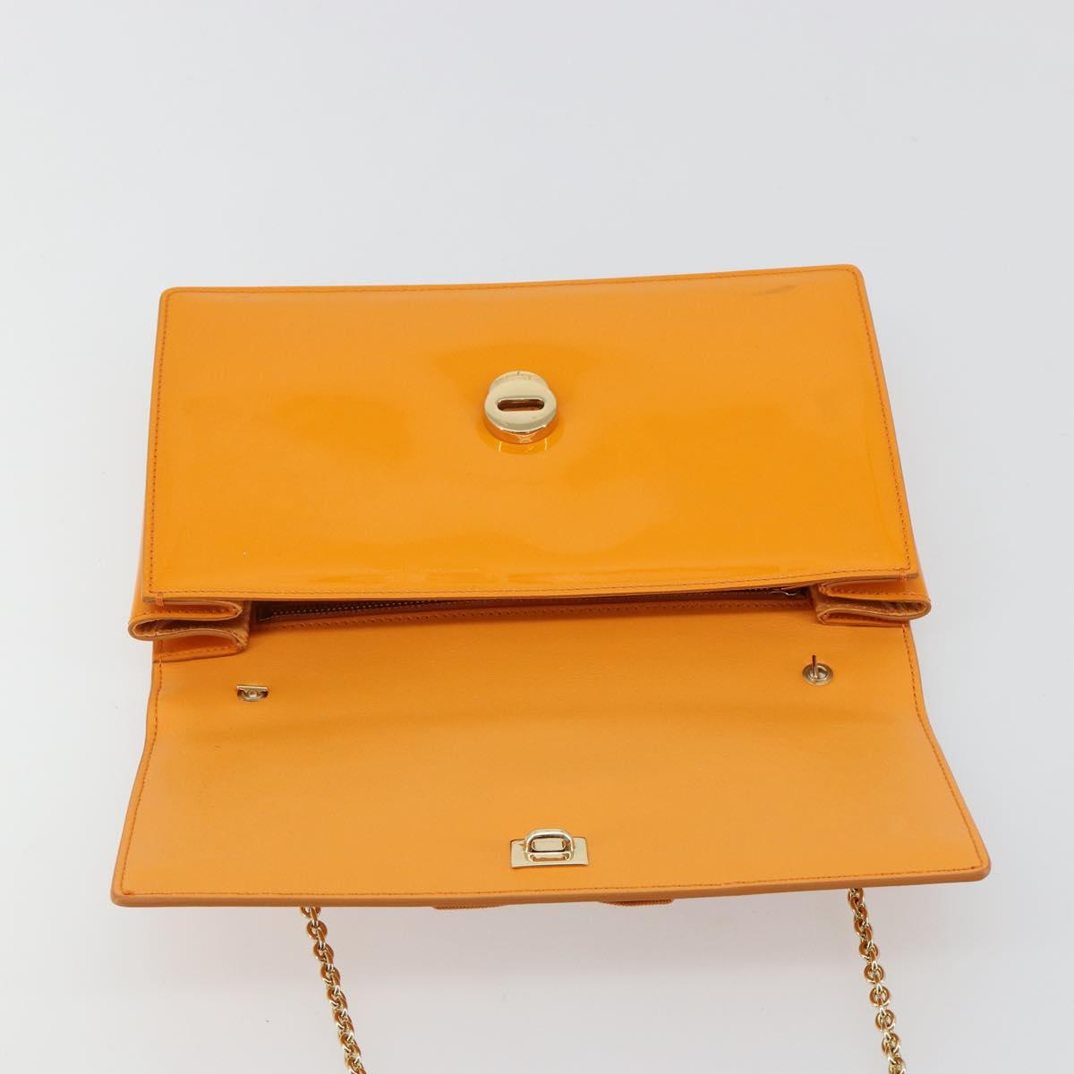 Salvatore Ferragamo Vala Shoulder Bag Patent leather Orange Gold Auth ka4654A