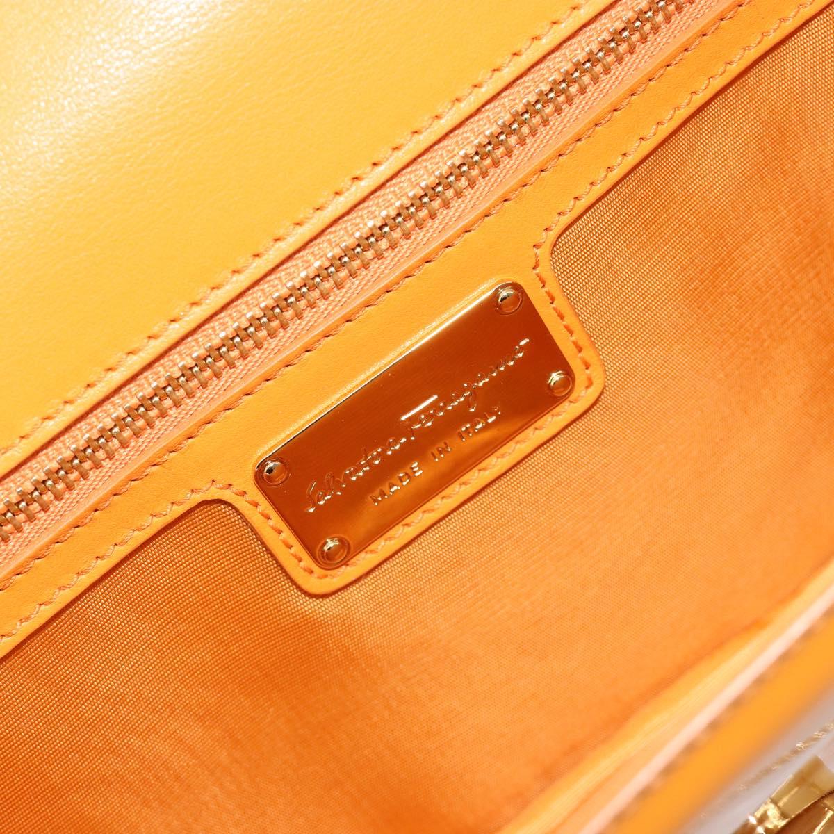 Salvatore Ferragamo Vala Shoulder Bag Patent leather Orange Gold Auth ka4654A