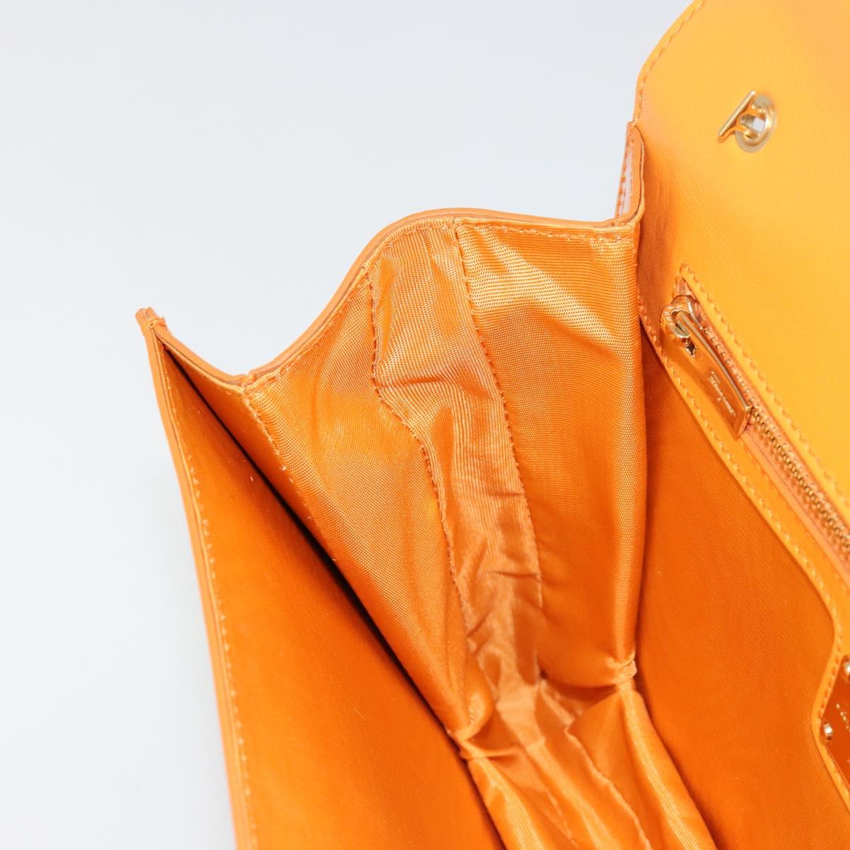 Salvatore Ferragamo Vala Shoulder Bag Patent leather Orange Gold Auth ka4654A