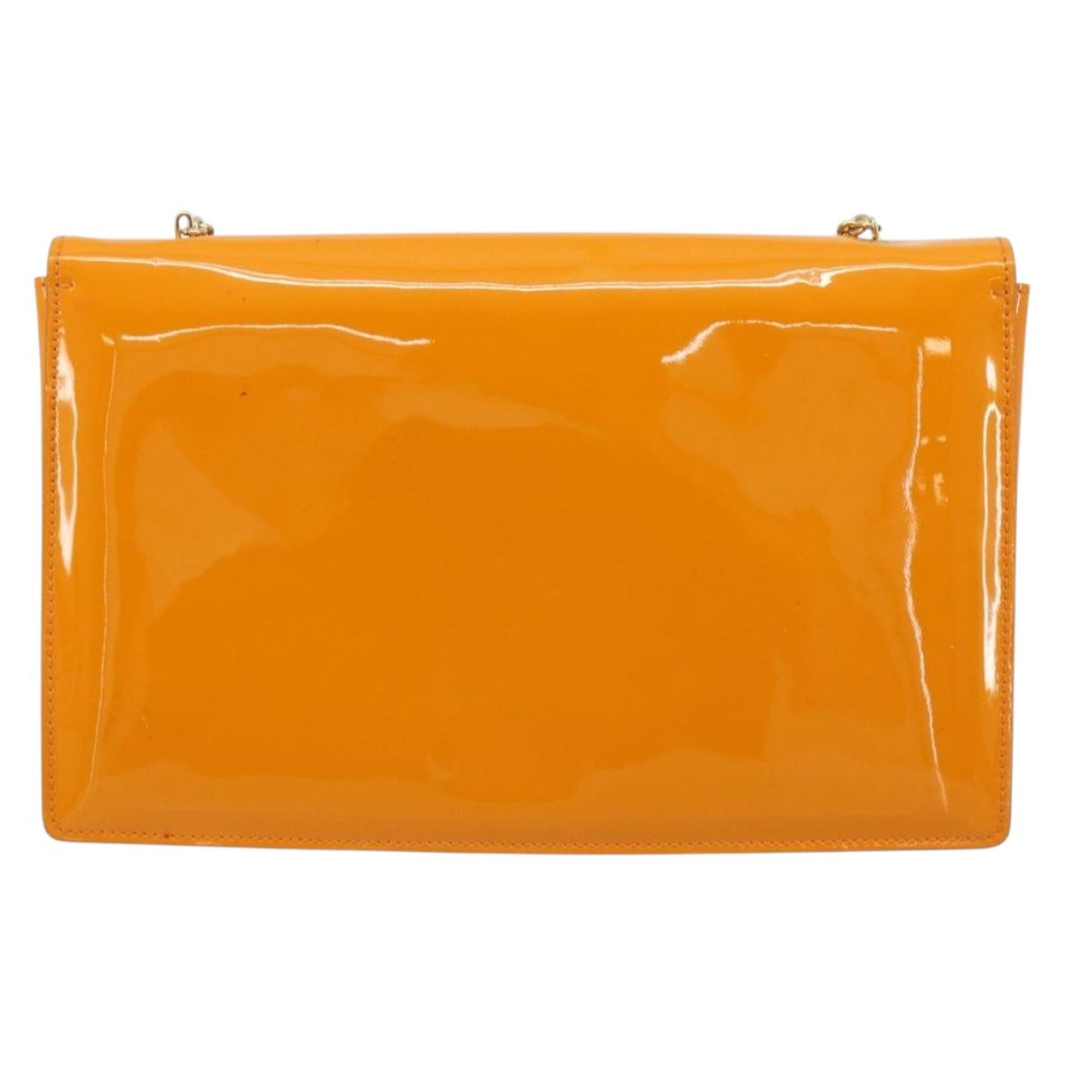 Salvatore Ferragamo Vala Shoulder Bag Patent leather Orange Gold Auth ka4654A