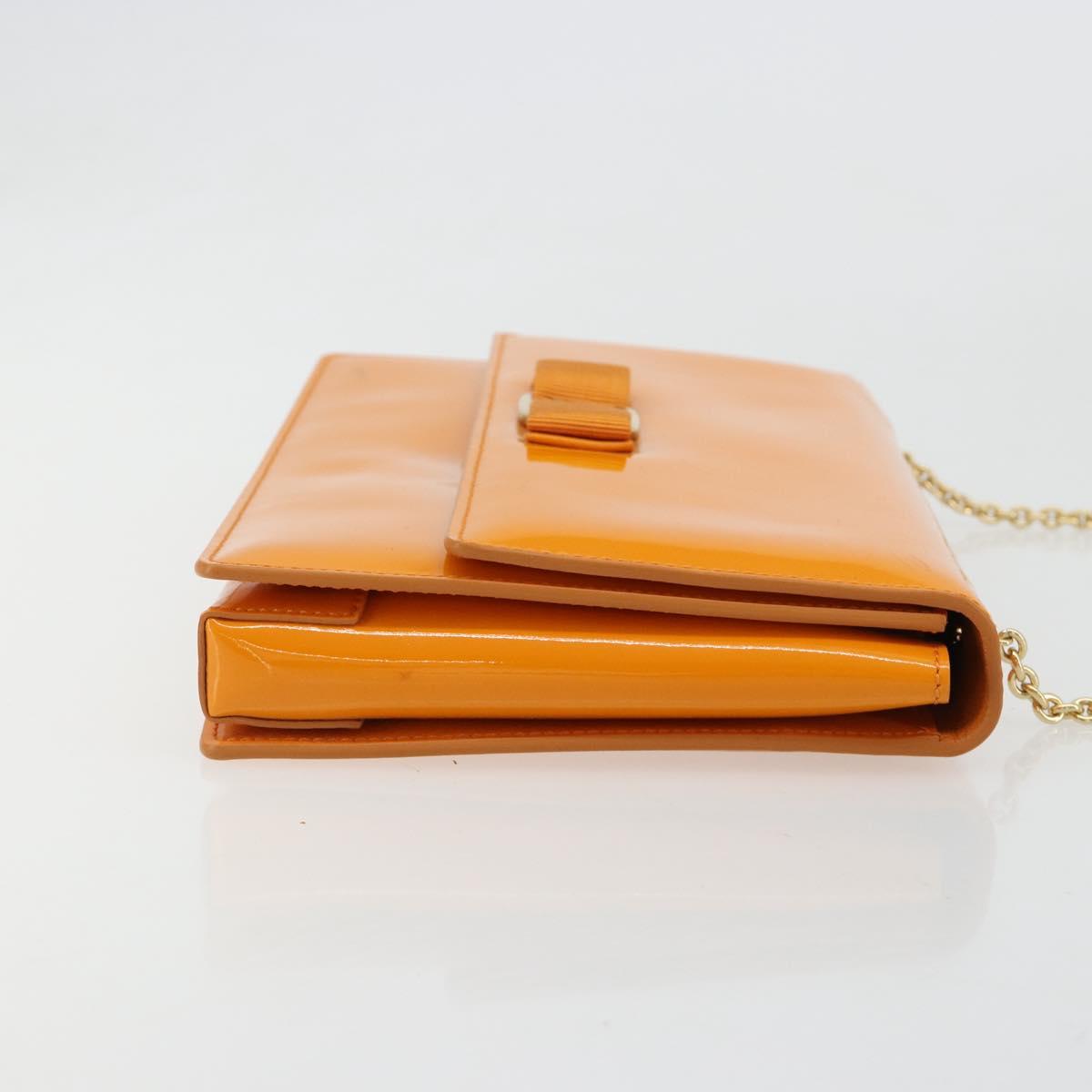 Salvatore Ferragamo Vala Shoulder Bag Patent leather Orange Gold Auth ka4654A