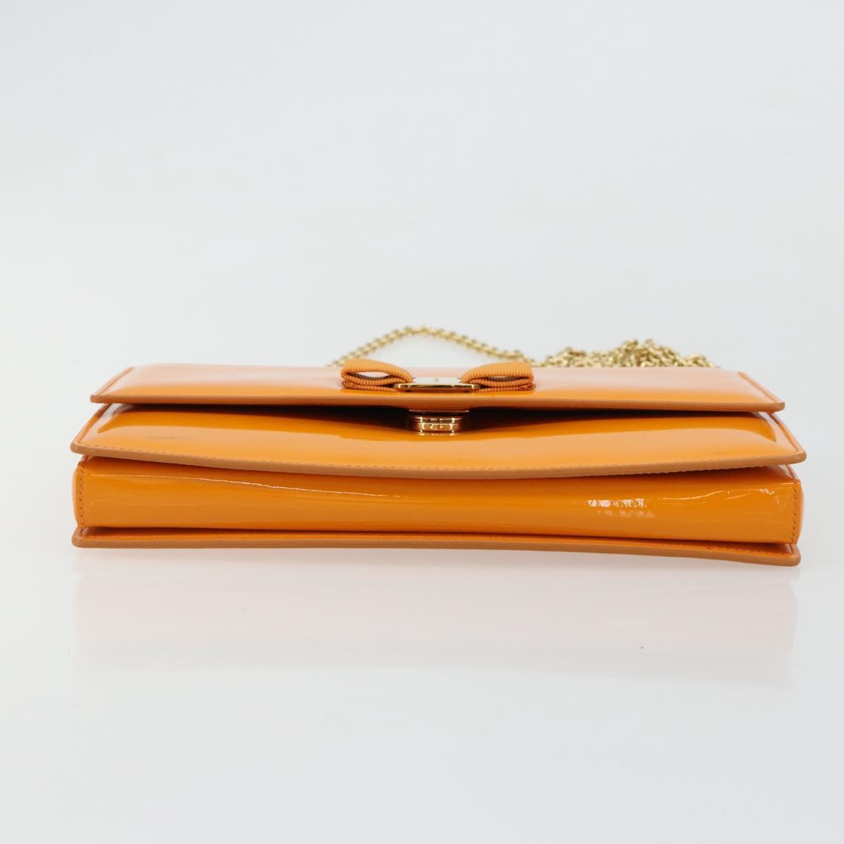 Salvatore Ferragamo Vala Shoulder Bag Patent leather Orange Gold Auth ka4654A