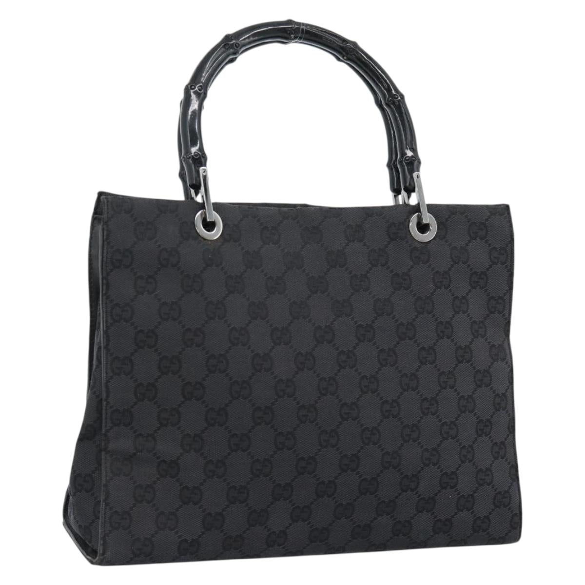 GUCCI GG Canvas Bamboo Hand Bag Black Silver 002 1016 Auth ka4657