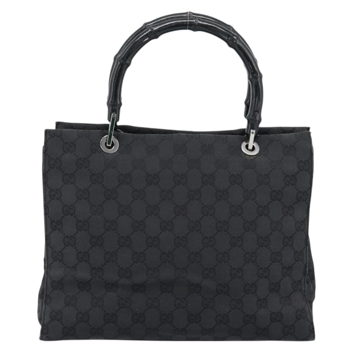 GUCCI GG Canvas Bamboo Hand Bag Black Silver 002 1016 Auth ka4657