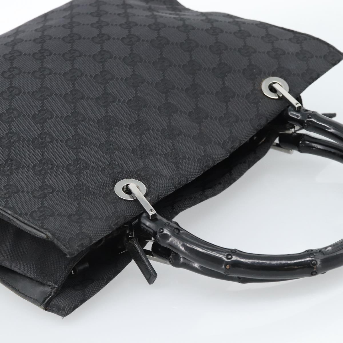 GUCCI GG Canvas Bamboo Hand Bag Black Silver 002 1016 Auth ka4657