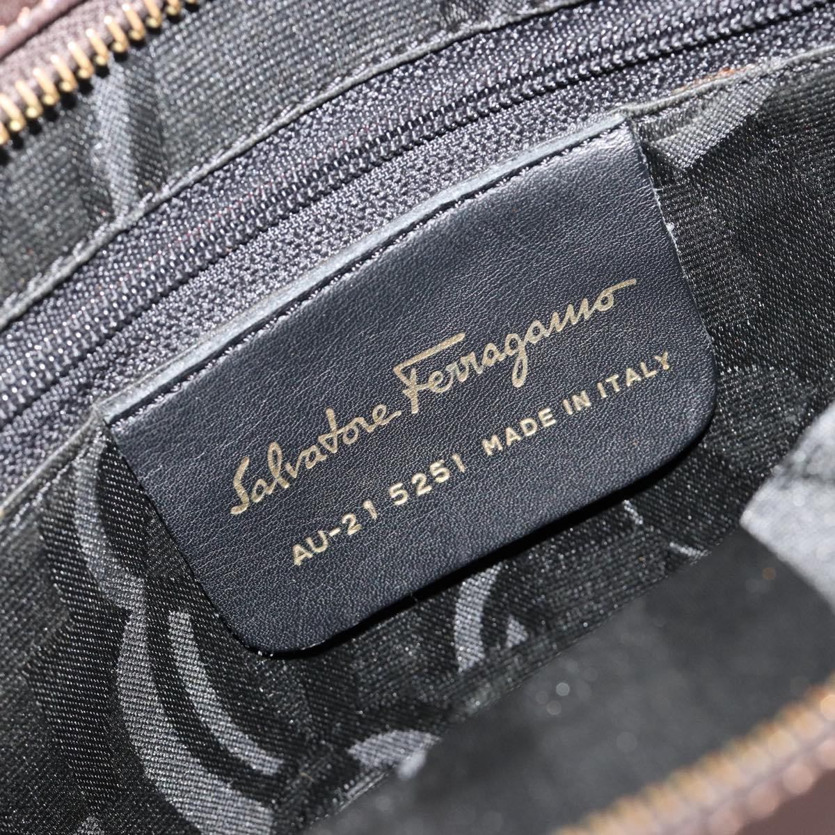 Salvatore Ferragamo Vala Hand Bag Canvas Leather 2way Brown Gold Auth ka4658A