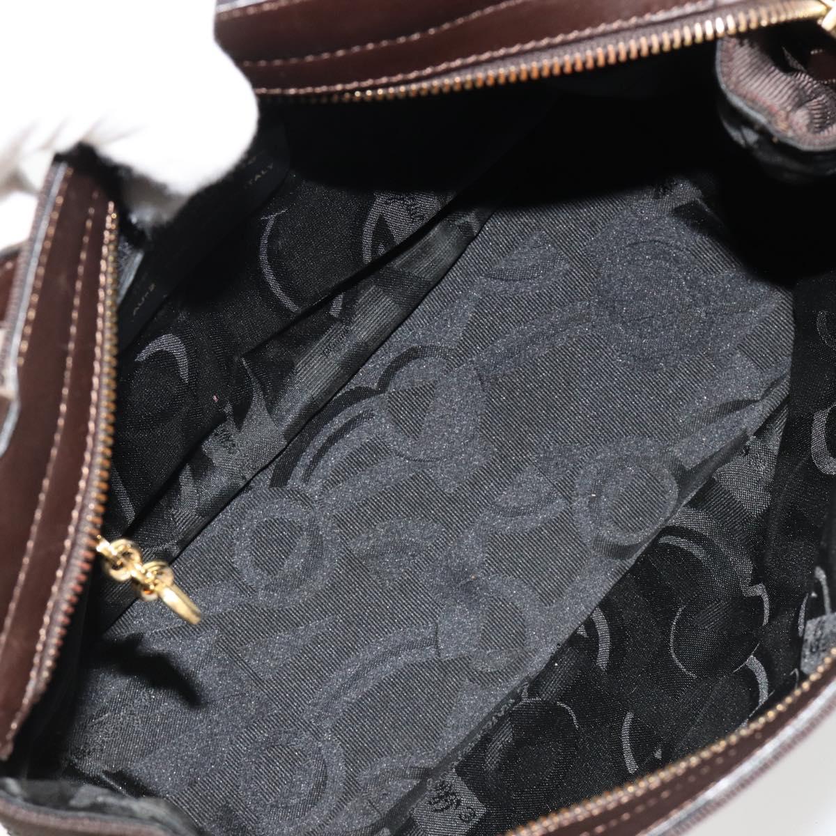 Salvatore Ferragamo Vala Hand Bag Canvas Leather 2way Brown Gold Auth ka4658A