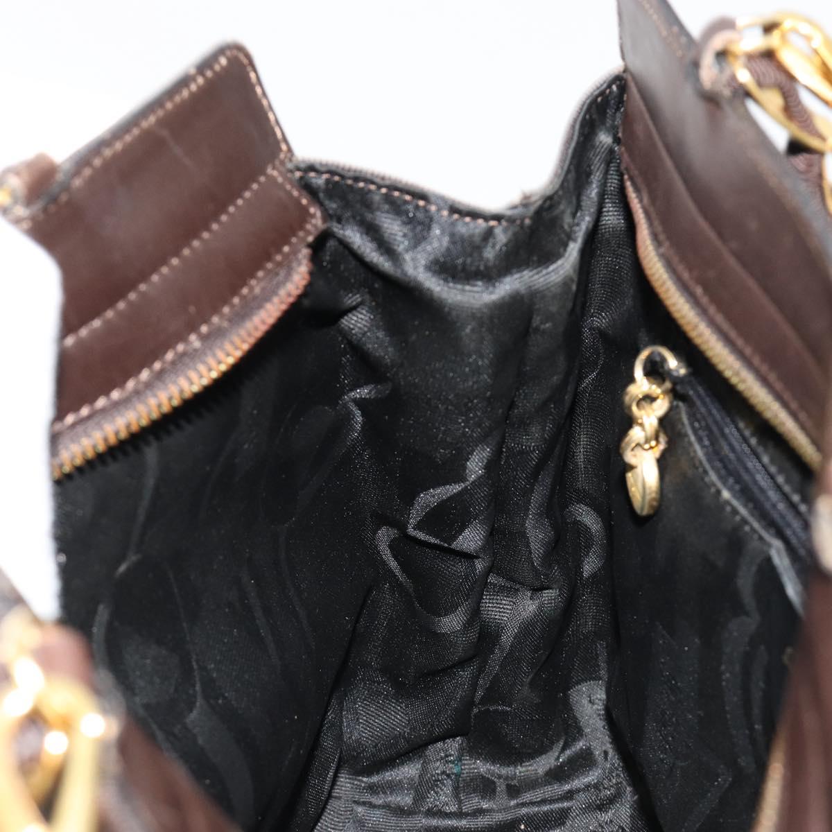 Salvatore Ferragamo Vala Hand Bag Canvas Leather 2way Brown Gold Auth ka4658A