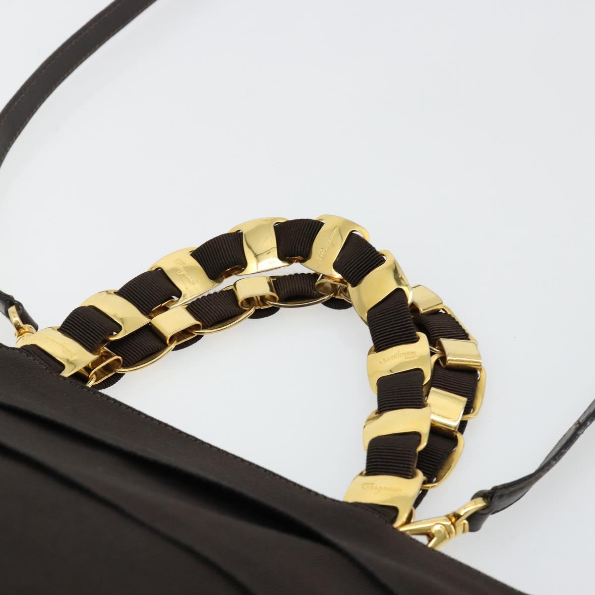 Salvatore Ferragamo Vala Hand Bag Canvas Leather 2way Brown Gold Auth ka4658A