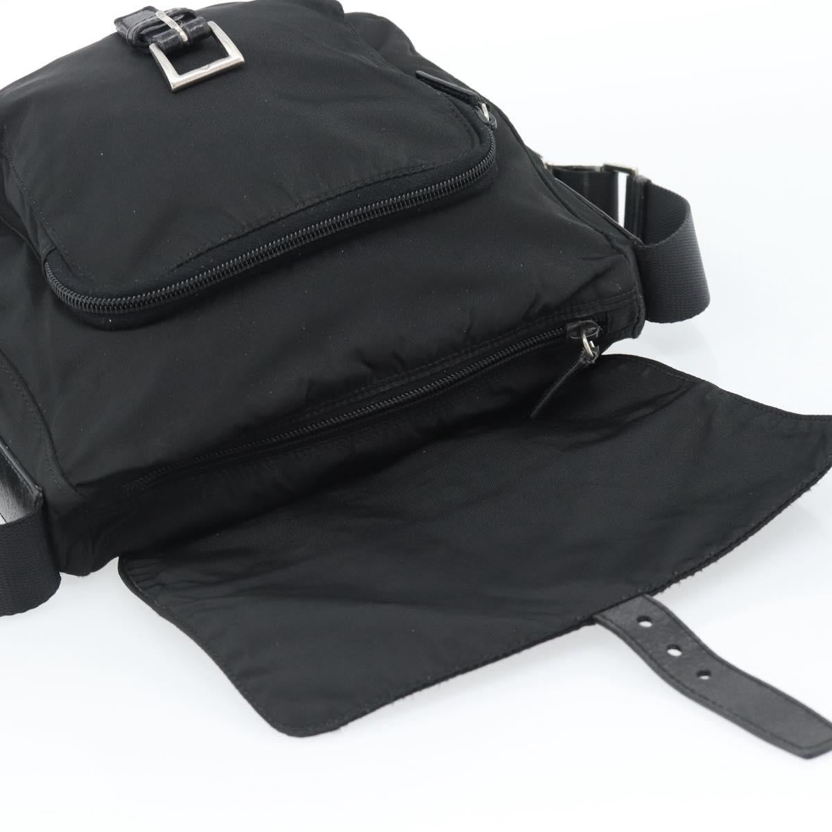 PRADA Shoulder Bag Nylon Black Silver Auth ka4660A