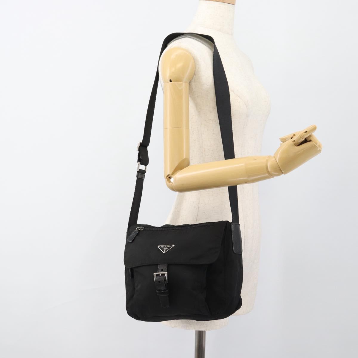 PRADA Shoulder Bag Nylon Black Silver Auth ka4660A