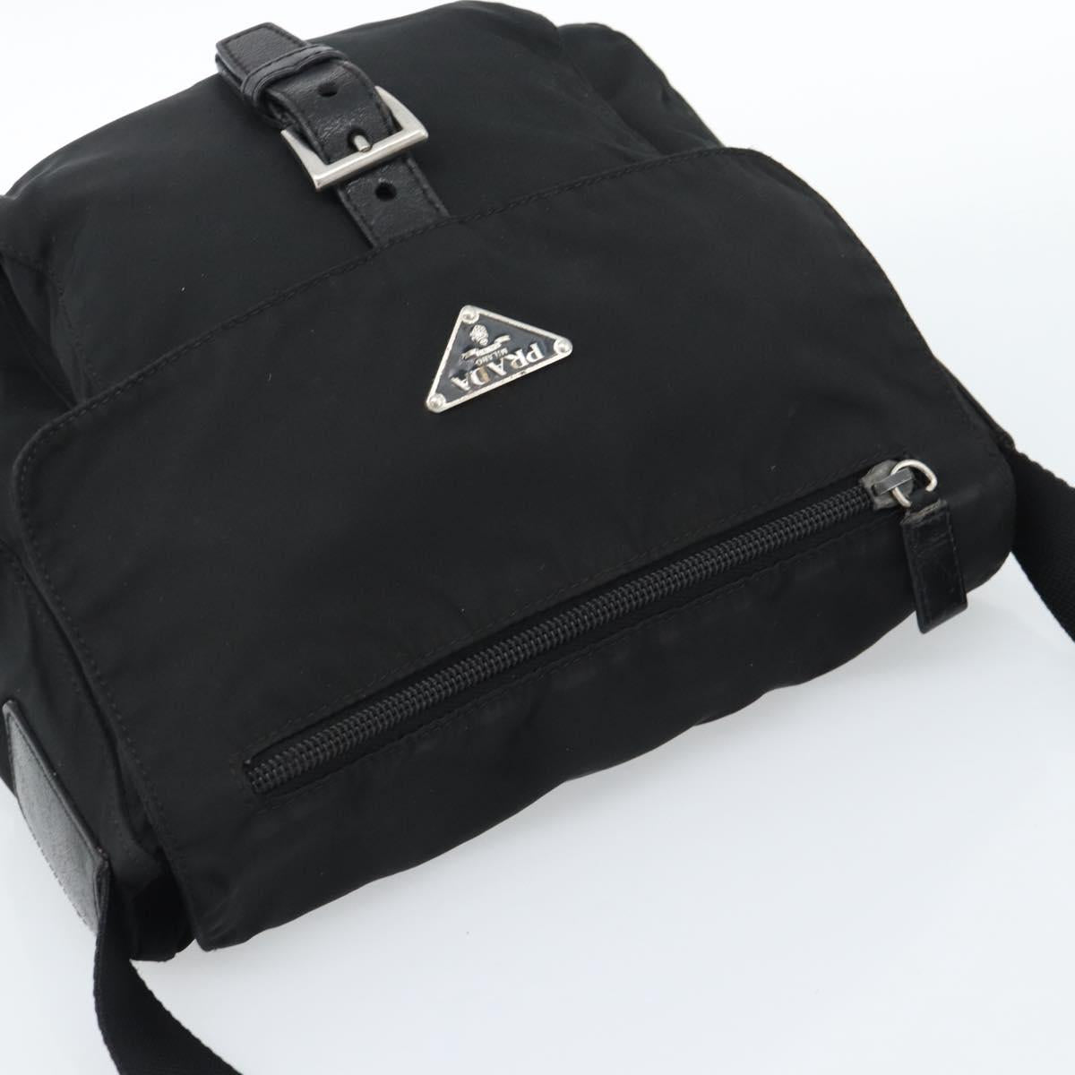 PRADA Shoulder Bag Nylon Black Silver Auth ka4660A