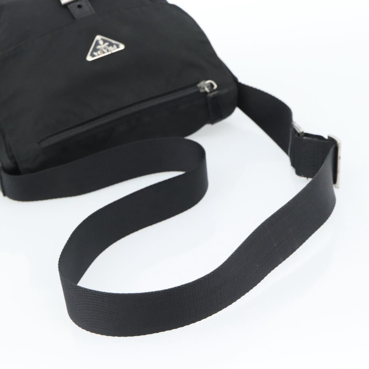 PRADA Shoulder Bag Nylon Black Silver Auth ka4660A