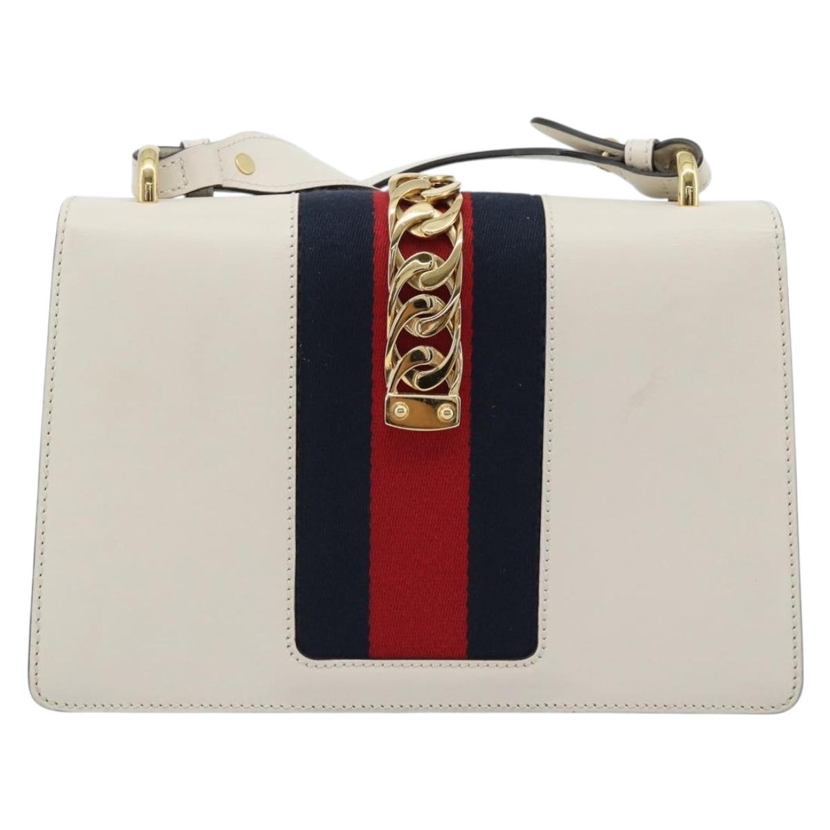 GUCCI Silvi Sherry Line Bag Leather 2way Red Gold Navy 421882 Auth ka4661M