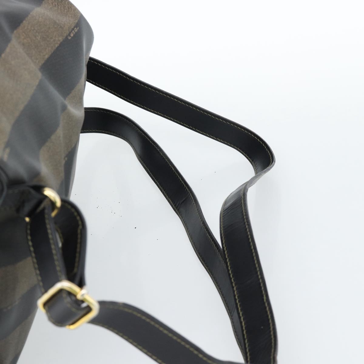 FENDI Pecan Canvas Backpack PVC Black Brown gold Auth ka4662