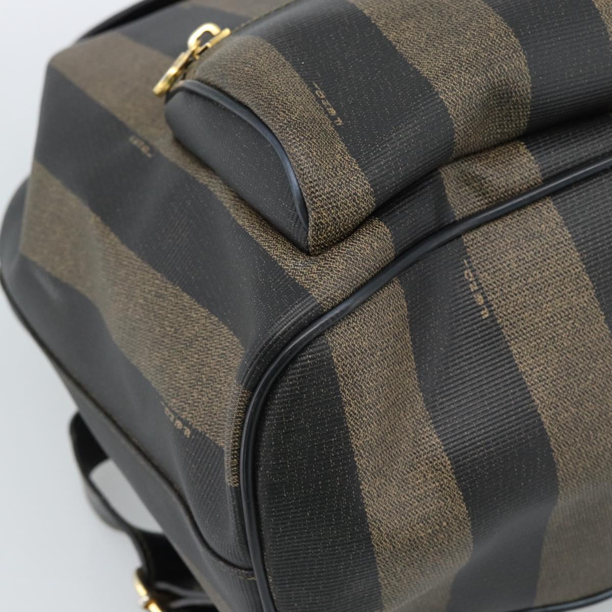 FENDI Pecan Canvas Backpack PVC Black Brown gold Auth ka4662