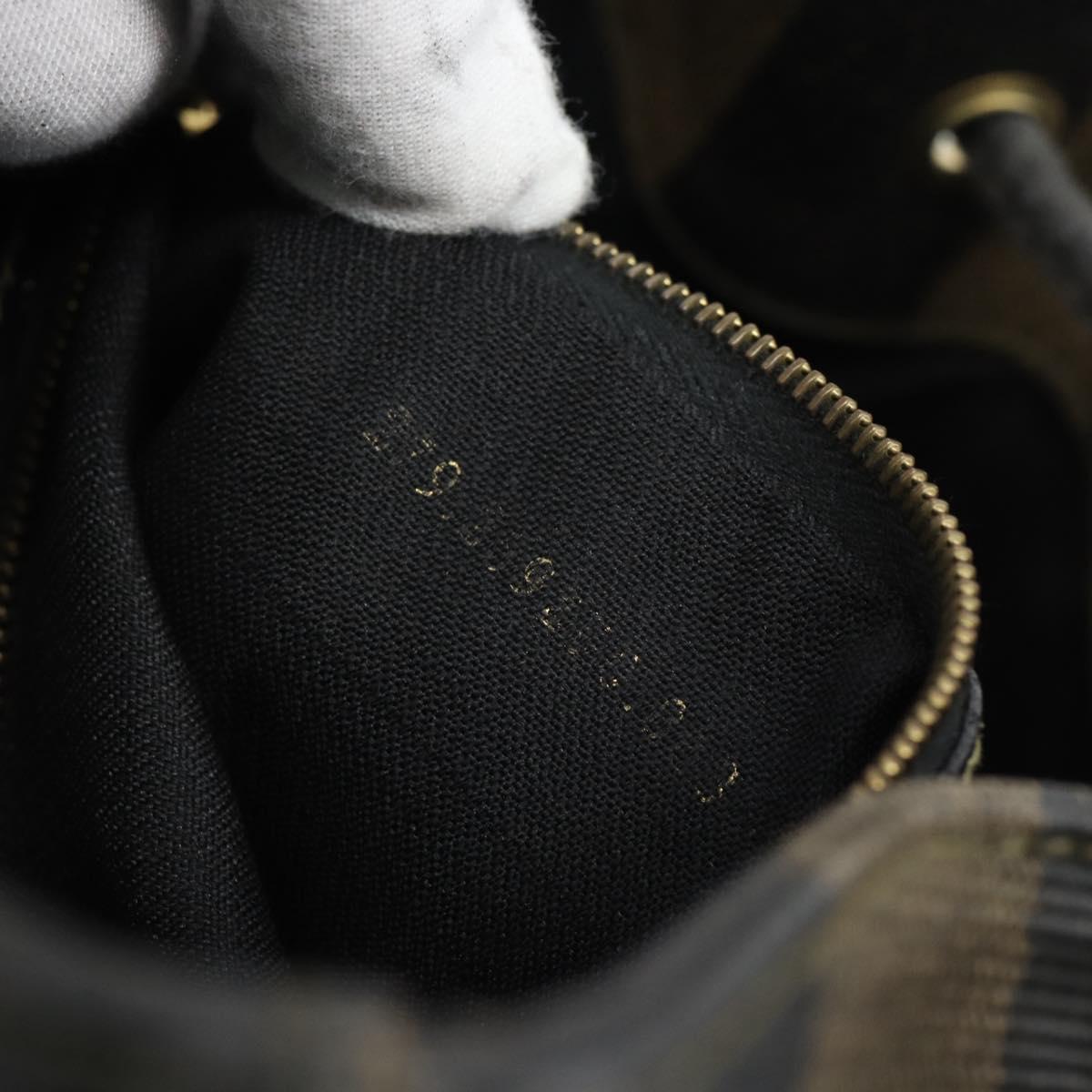FENDI Pecan Canvas Backpack PVC Black Brown gold Auth ka4662