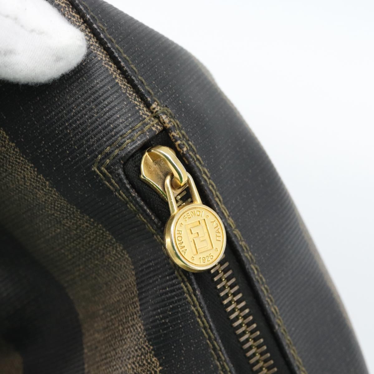 FENDI Pecan Canvas Backpack PVC Black Brown gold Auth ka4662