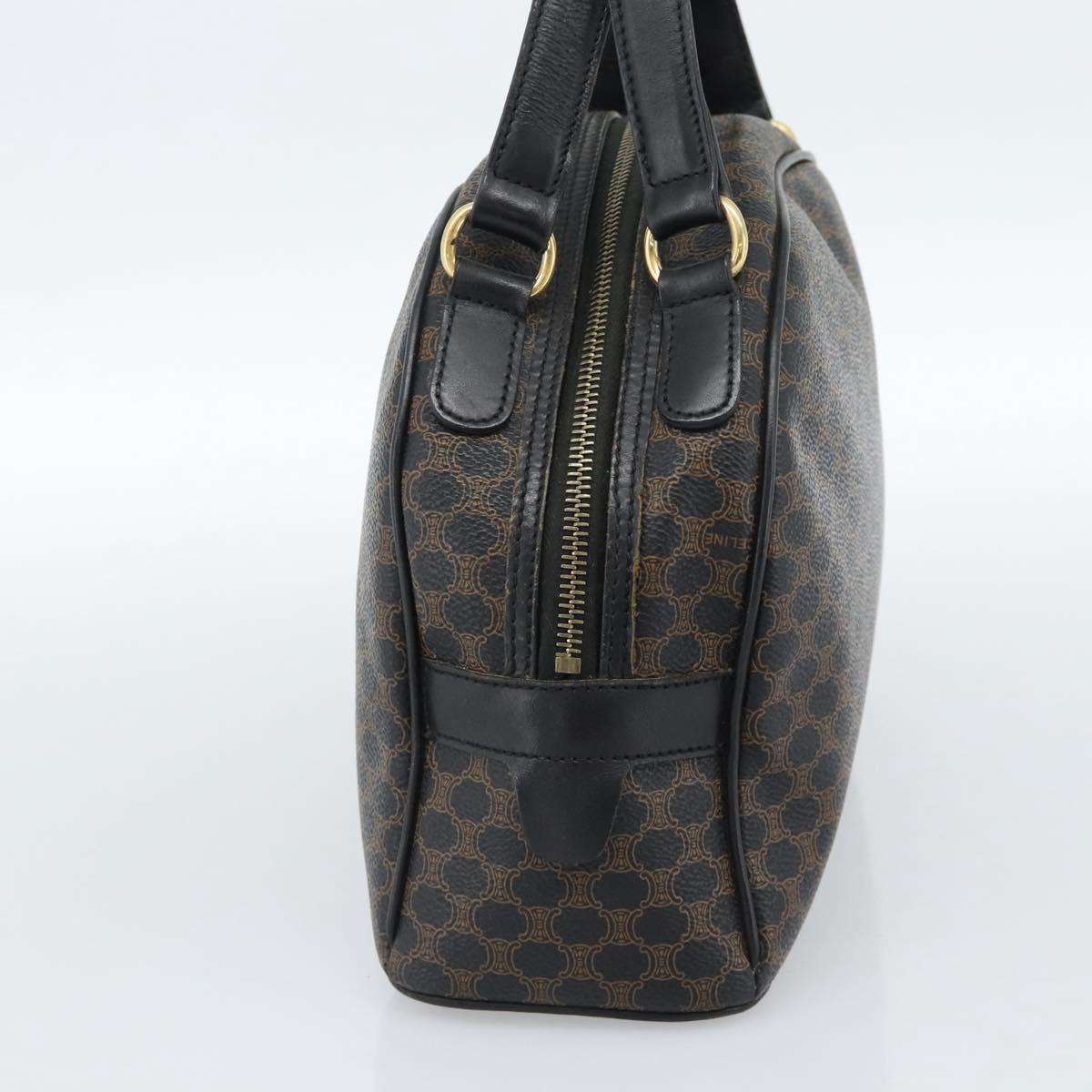 CELINE Macadam Canvas Hand Bag PVC Leather Black Gold Auth ka4663A