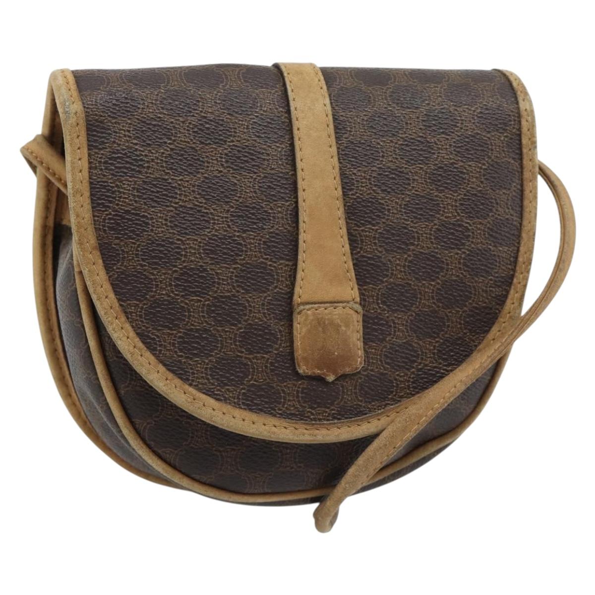 CELINE Macadam Canvas Shoulder Bag PVC Leather Brown Gold Auth ka4664