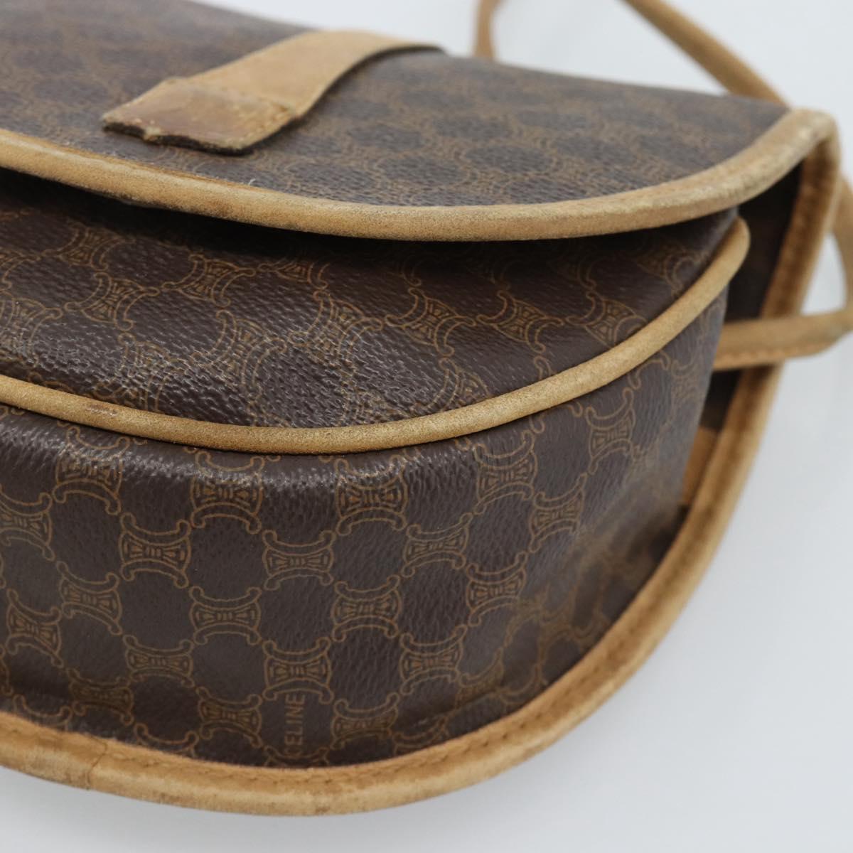 CELINE Macadam Canvas Shoulder Bag PVC Leather Brown Gold Auth ka4664