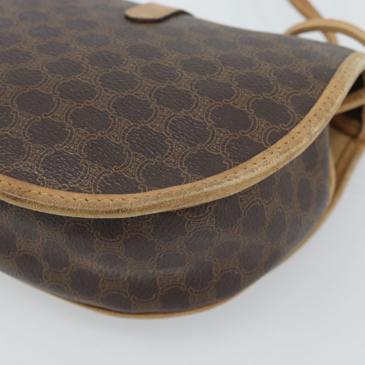 CELINE Macadam Canvas Shoulder Bag PVC Leather Brown Gold Auth ka4664