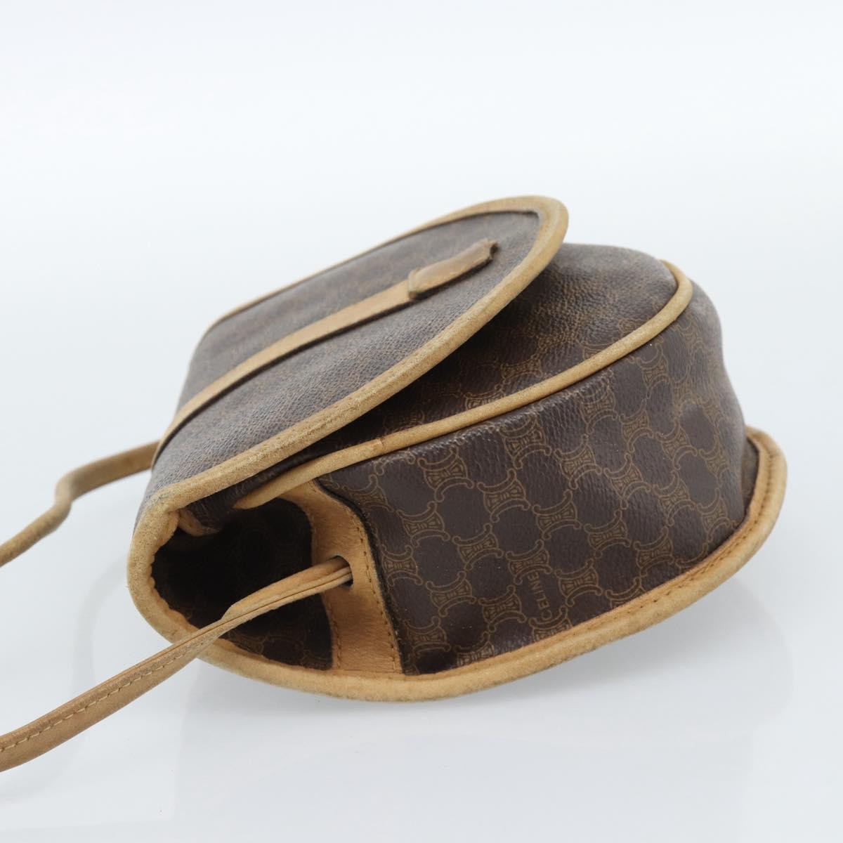CELINE Macadam Canvas Shoulder Bag PVC Leather Brown Gold Auth ka4664