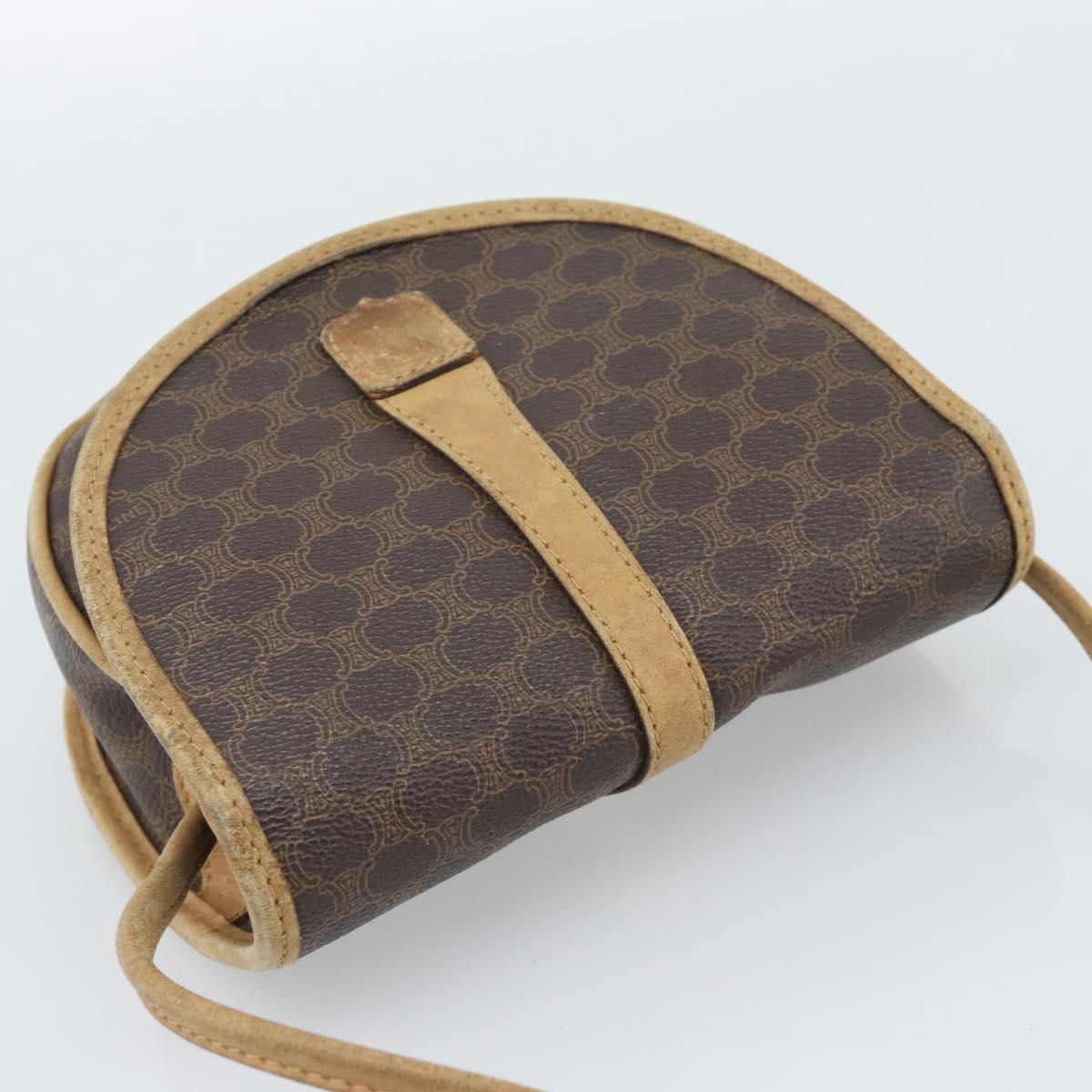 CELINE Macadam Canvas Shoulder Bag PVC Leather Brown Gold Auth ka4664