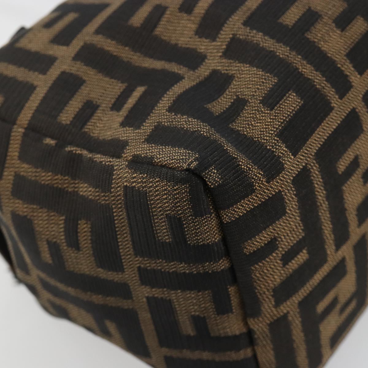 FENDI Zucca Canvas Hand Bag Brown Black Silver Auth ka4667A