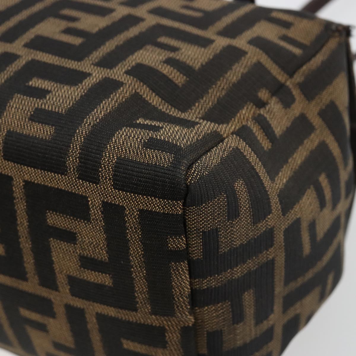 FENDI Zucca Canvas Hand Bag Brown Black Silver Auth ka4667A