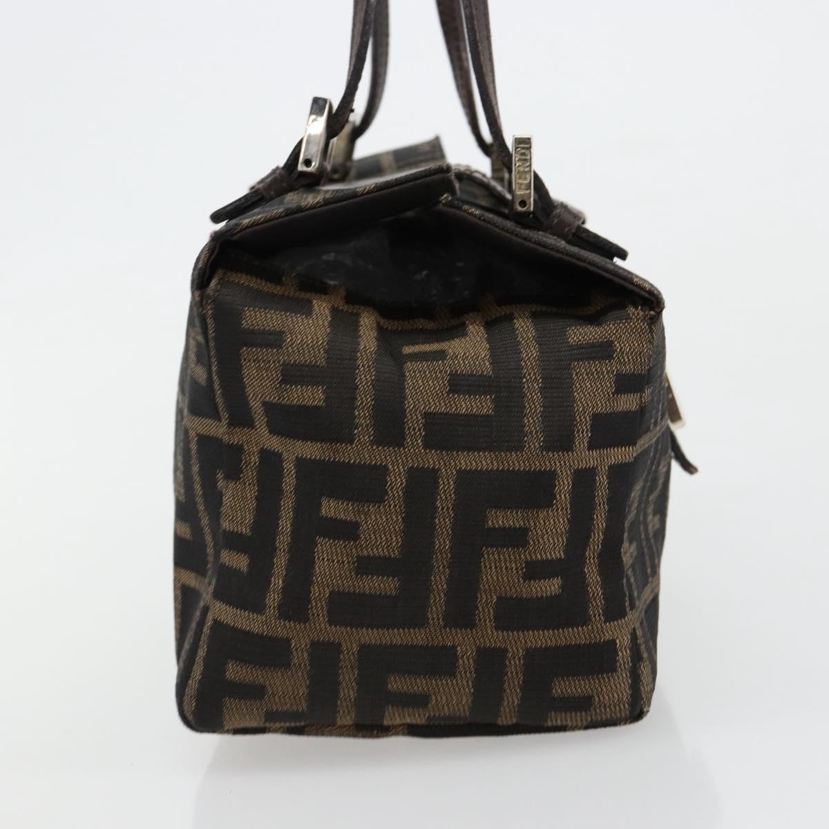 FENDI Zucca Canvas Hand Bag Brown Black Silver Auth ka4667A
