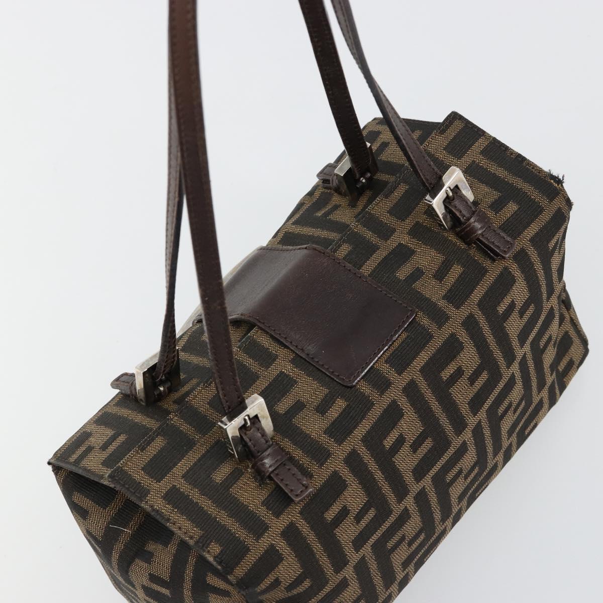 FENDI Zucca Canvas Hand Bag Brown Black Silver Auth ka4667A
