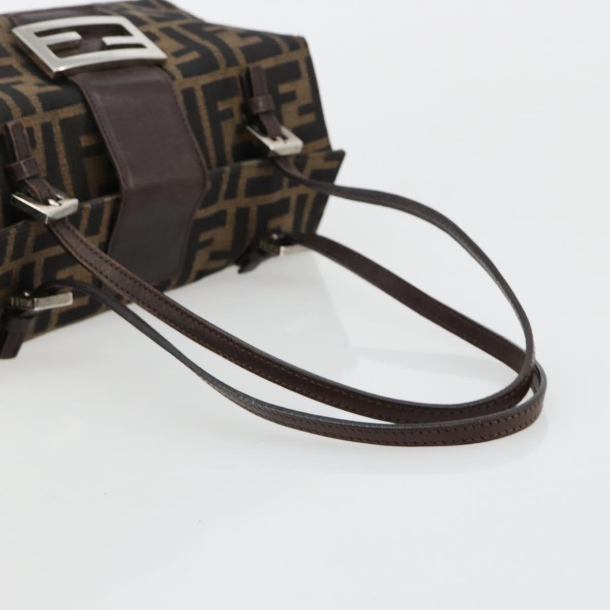 FENDI Zucca Canvas Hand Bag Brown Black Silver Auth ka4667A