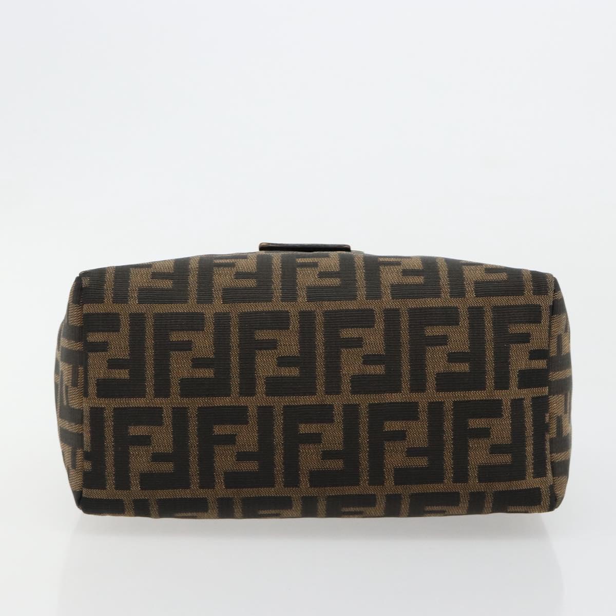 FENDI Zucca Canvas Hand Bag Brown Black Silver Auth ka4667A