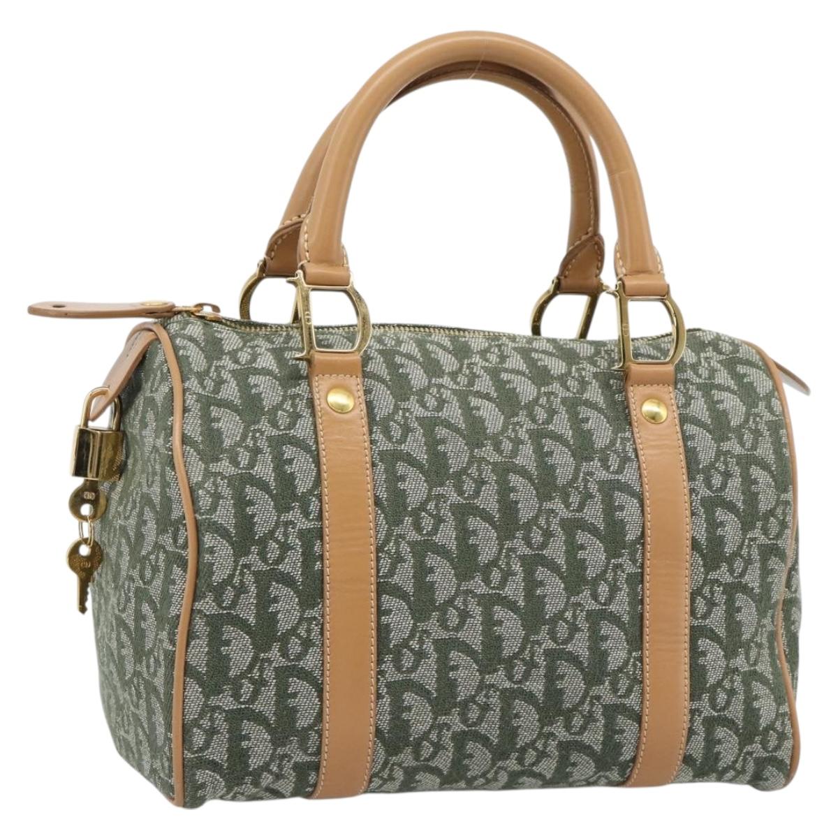 Christian Dior Trotter Canvas Hand Bag Green Gold Auth ka4669V