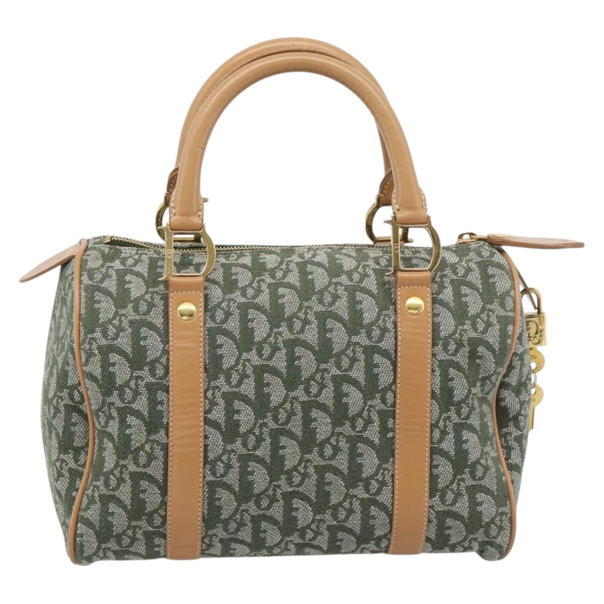 Christian Dior Trotter Canvas Hand Bag Green Gold Auth ka4669V