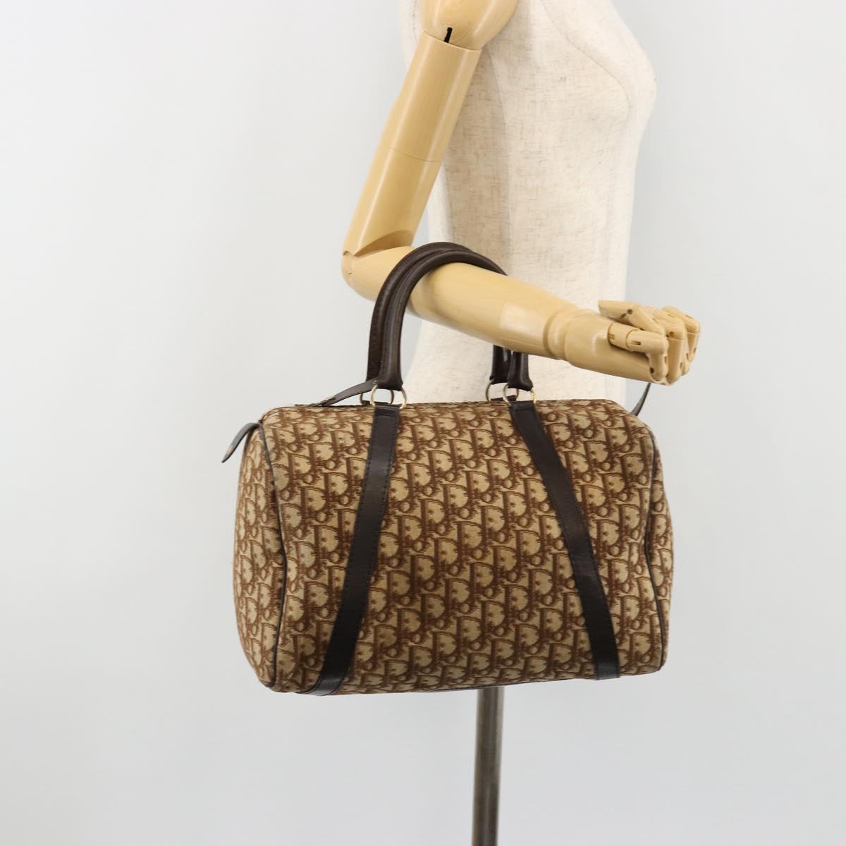 Christian Dior Trotter Canvas Hand Bag Brown Gold Auth ka4670