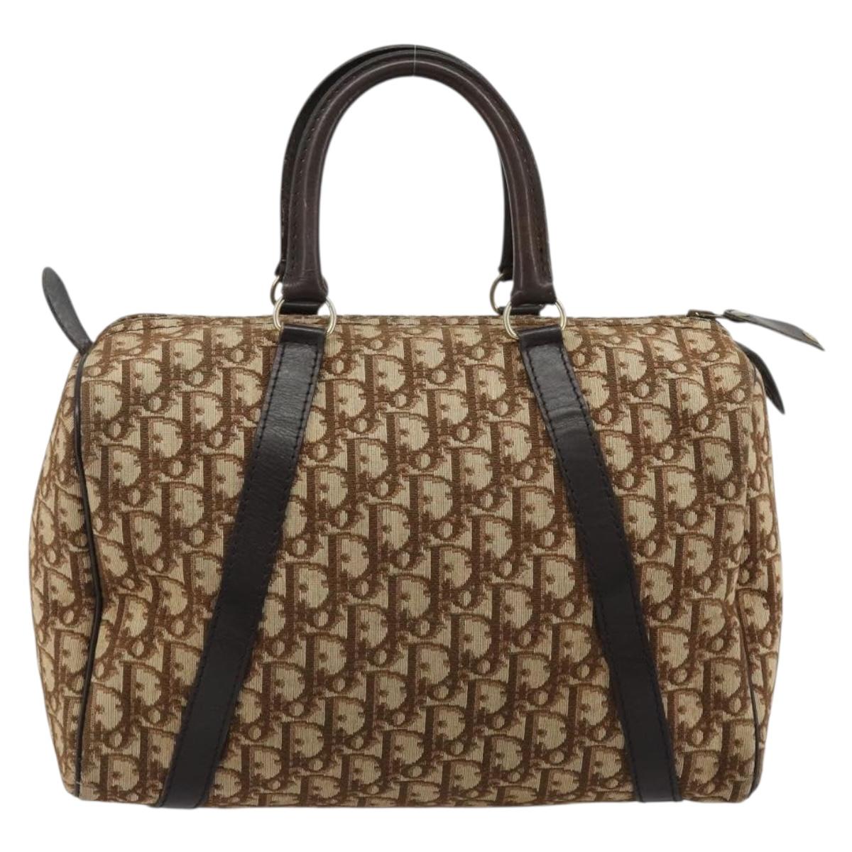 Christian Dior Trotter Canvas Hand Bag Brown Gold Auth ka4670
