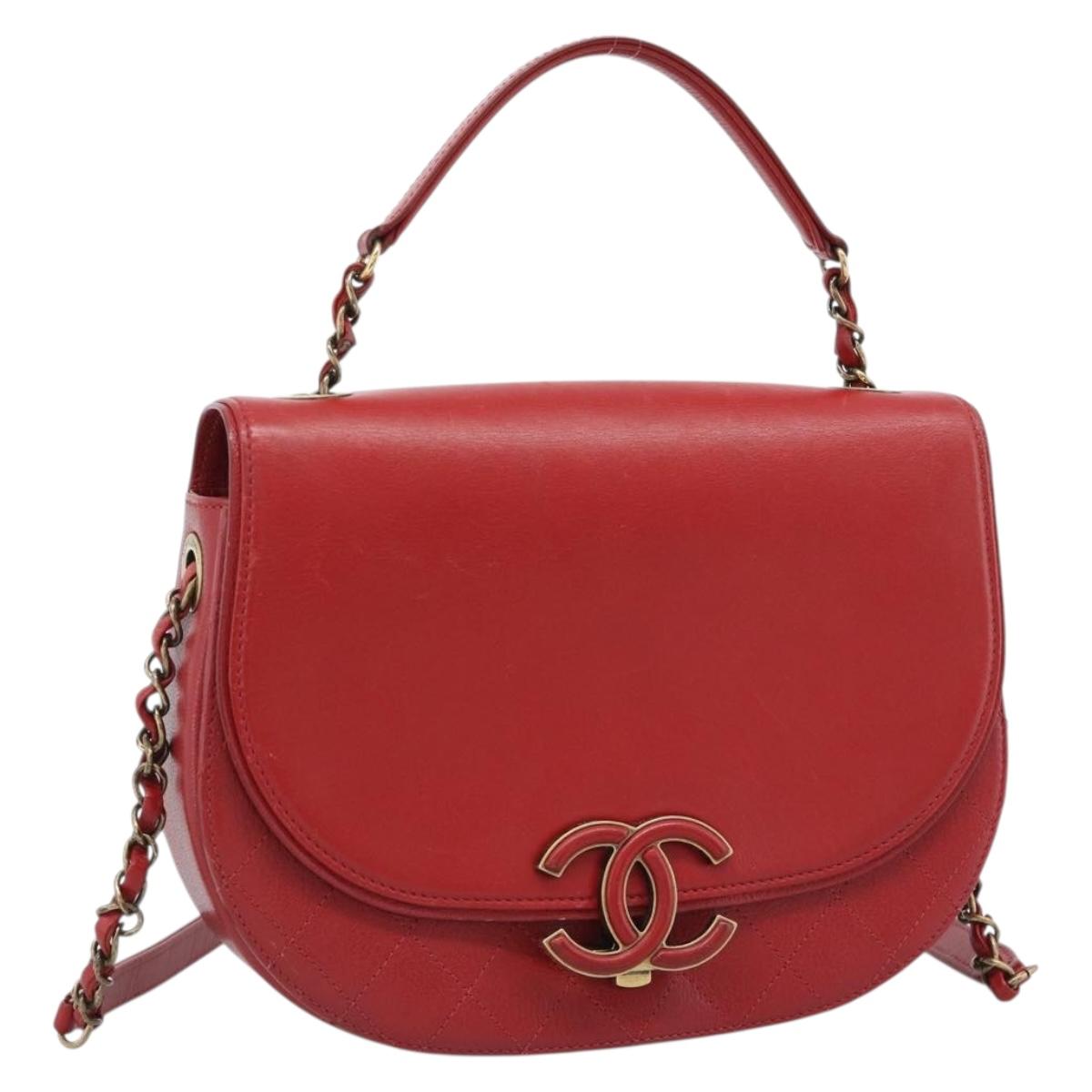CHANEL Chain Shoulder Bag Calf Skin Red CC Auth ka4671M