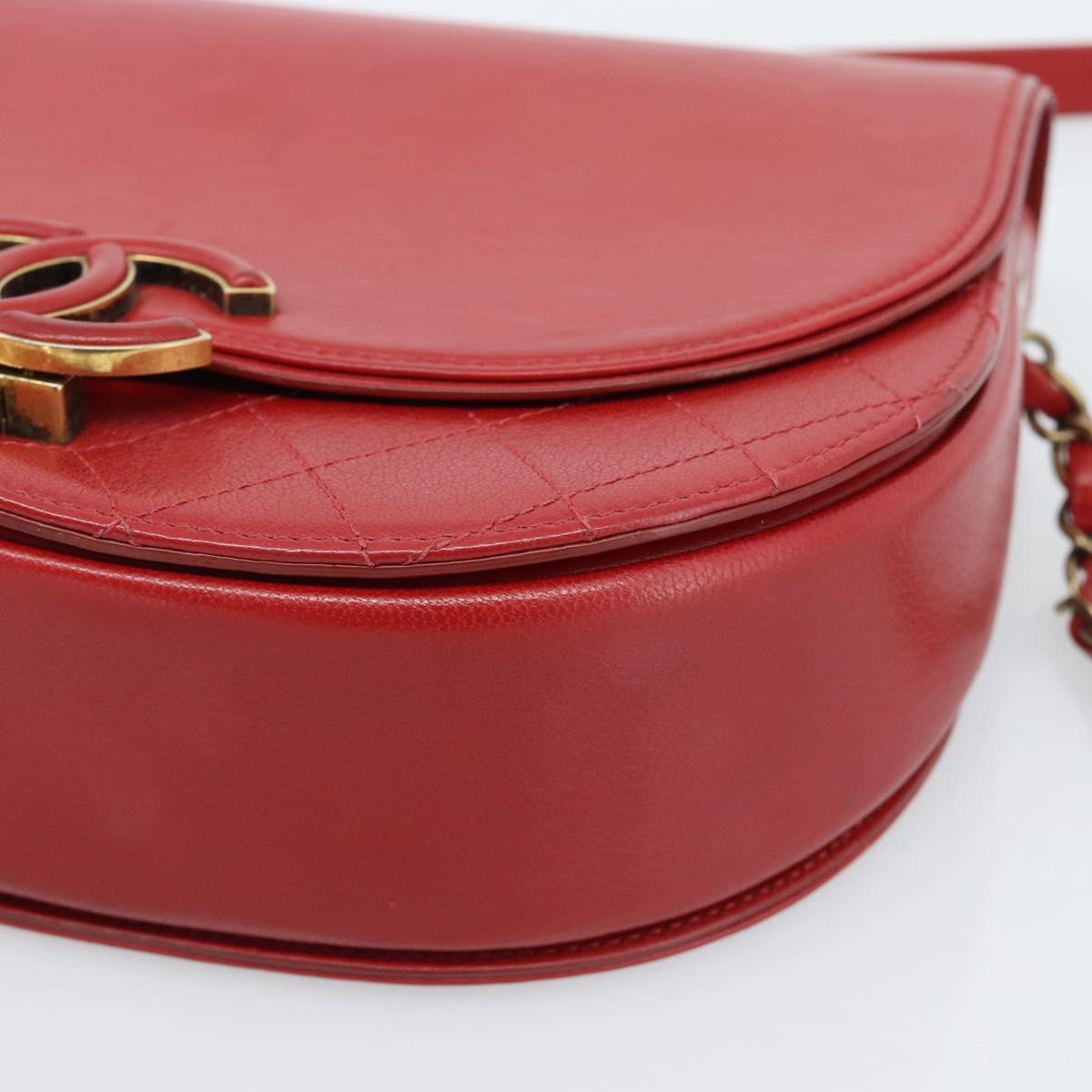 CHANEL Chain Shoulder Bag Calf Skin Red CC Auth ka4671M