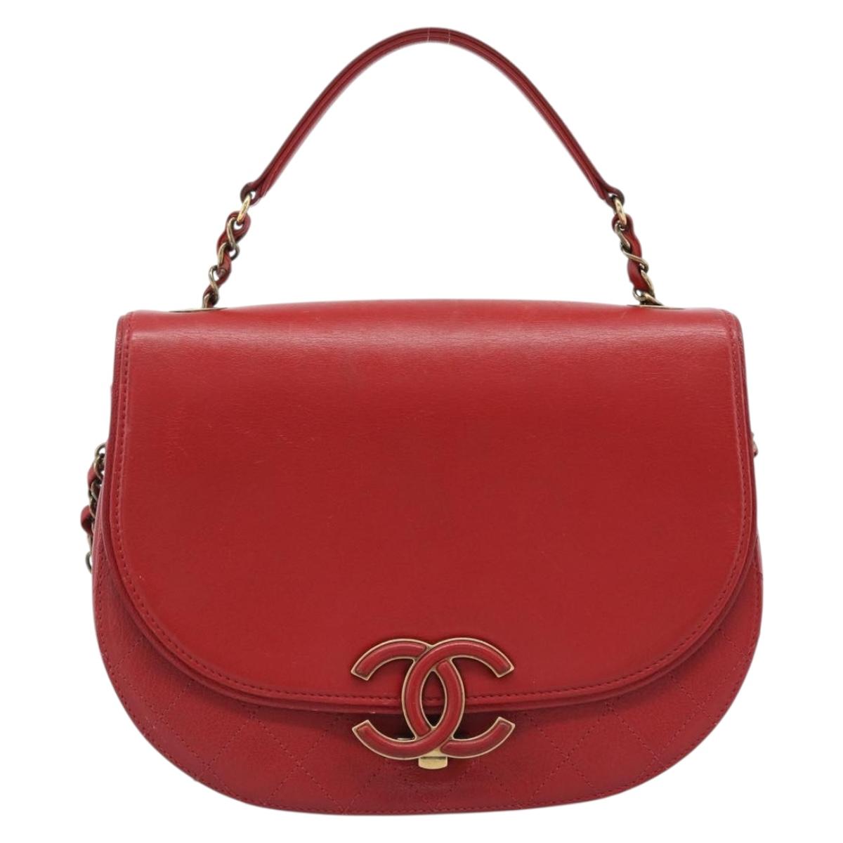CHANEL Chain Shoulder Bag Calf Skin Red CC Auth ka4671M