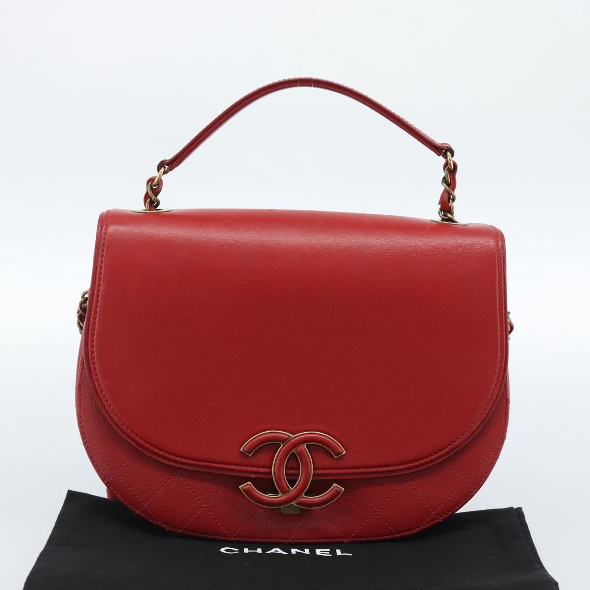 CHANEL Chain Shoulder Bag Calf Skin Red CC Auth ka4671M