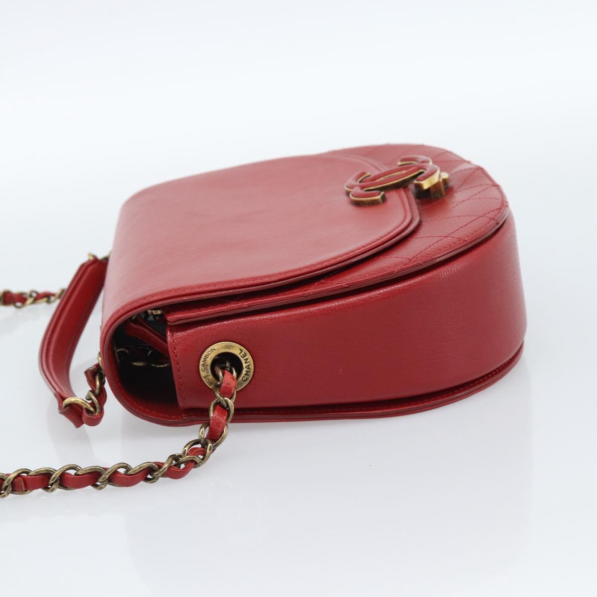 CHANEL Chain Shoulder Bag Calf Skin Red CC Auth ka4671M