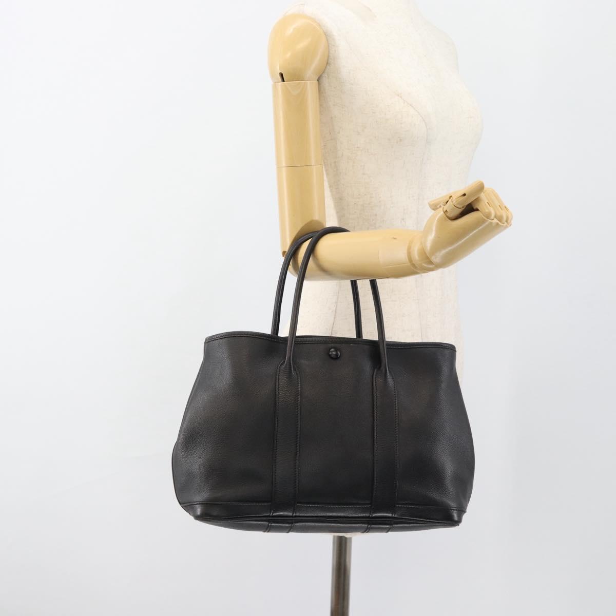 HERMES Garden Twily TPM Hand Bag Leather Black Silver Auth ka4672