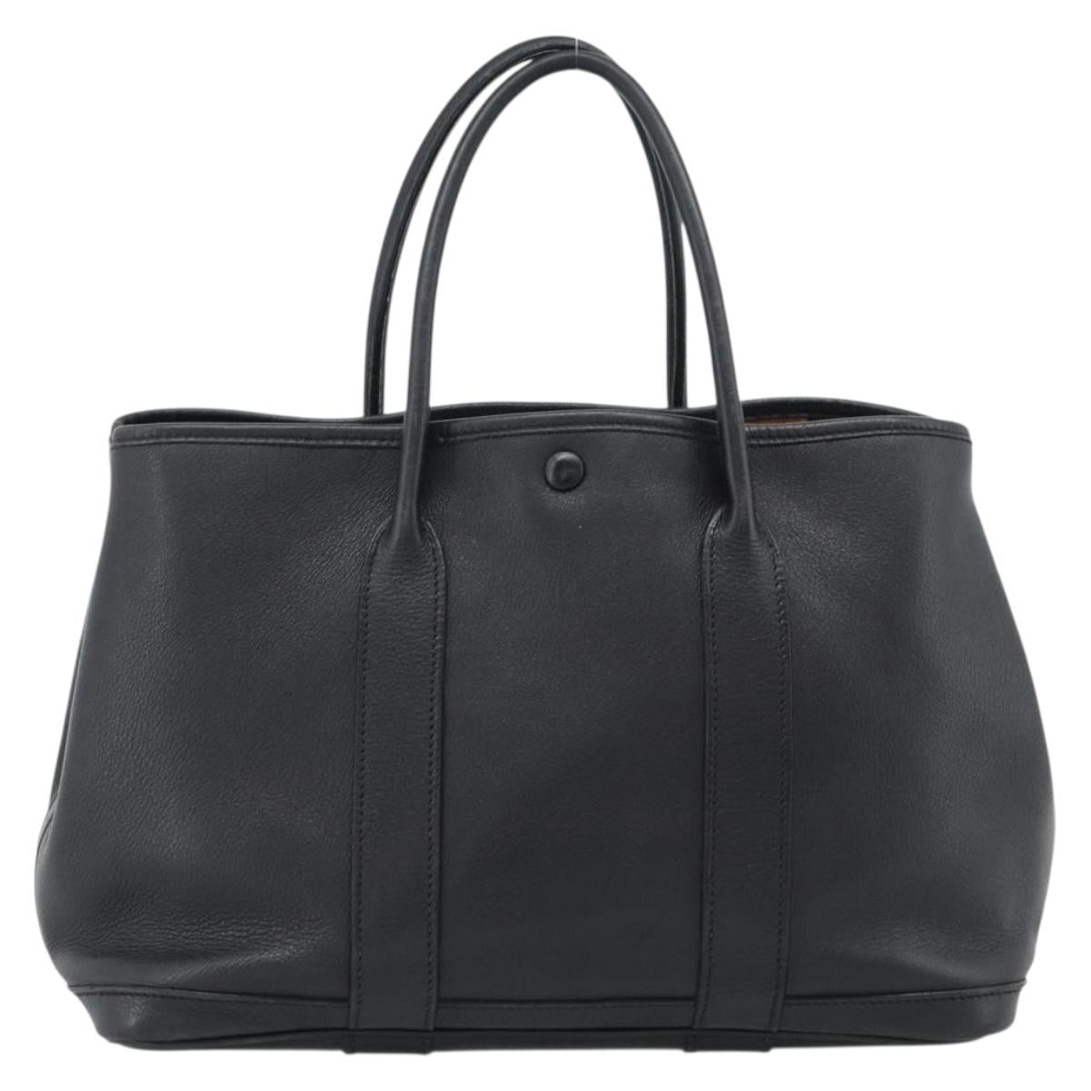 HERMES Garden Twily TPM Hand Bag Leather Black Silver Auth ka4672