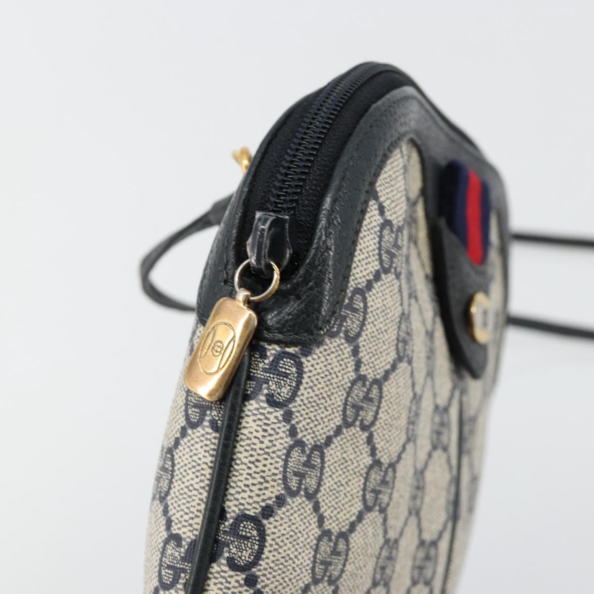 GUCCI GG Supreme Sherry Line Bag PVC Navy Gold Red 904 02 047 Auth ka4673