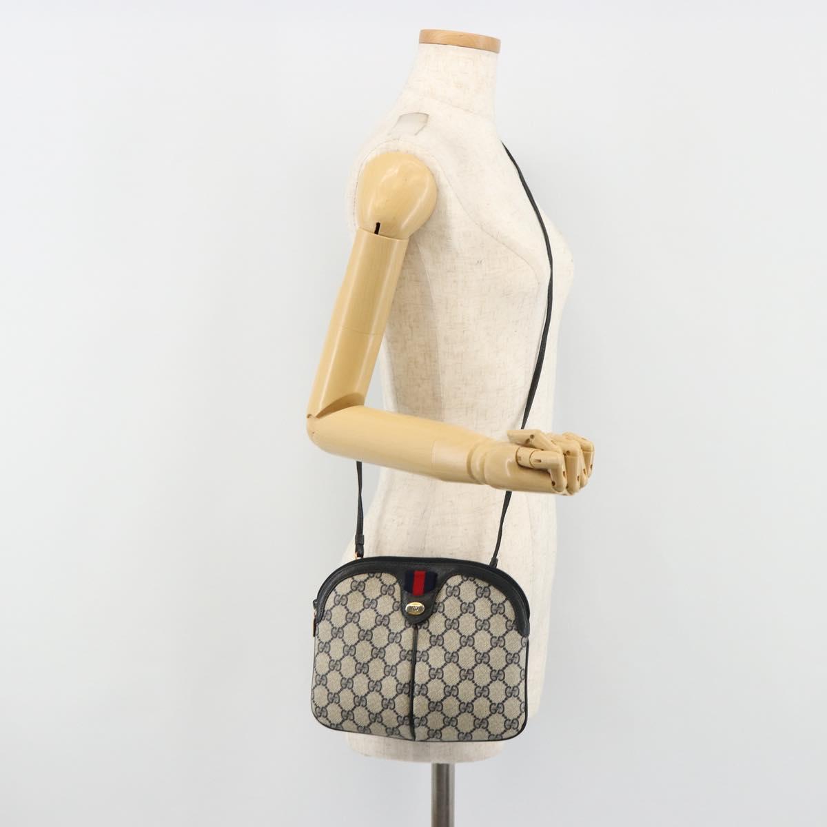 GUCCI GG Supreme Sherry Line Bag PVC Navy Gold Red 904 02 047 Auth ka4673
