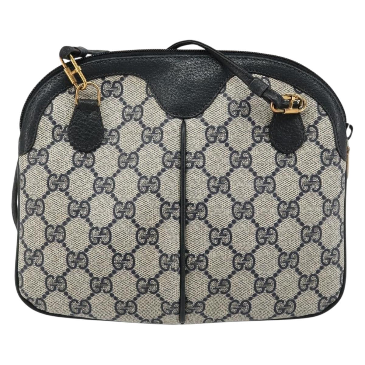 GUCCI GG Supreme Sherry Line Bag PVC Navy Gold Red 904 02 047 Auth ka4673